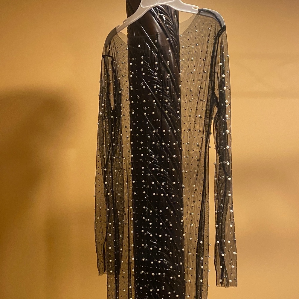 Elegant Black Sheer Polka Dot Dress